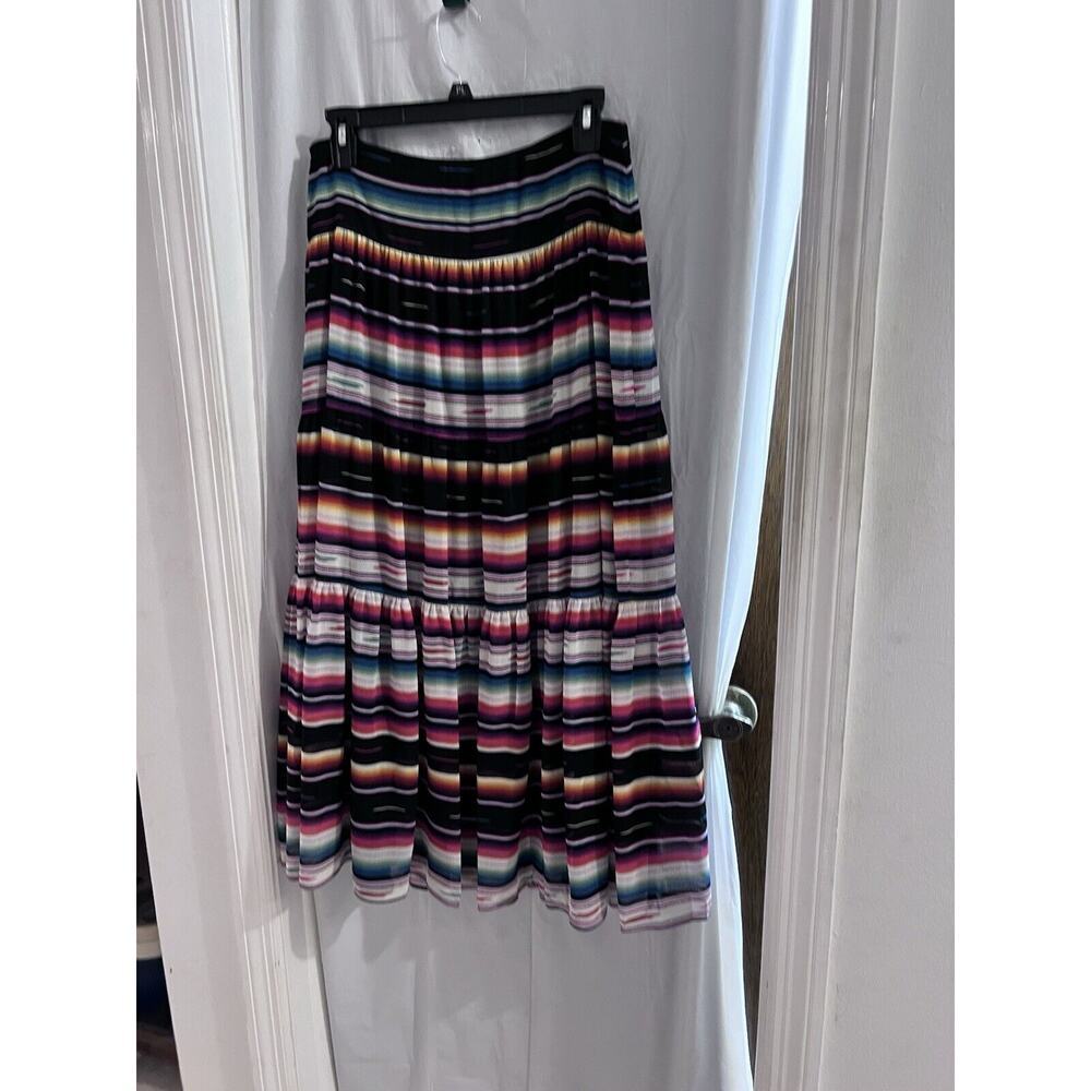 Lauren Ralph Lauren Crinkle Georgette Tiered Striped Boho Peasant Skirt Sz 4 - Picture 5 of 8